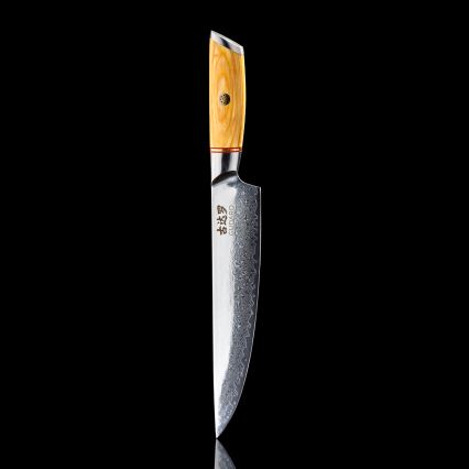 Gudaro - HIKARI 8, damaskusteräinen viipalointiveitsi, 67 teräskerrosta, terän pituus 20 cm