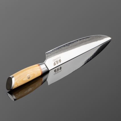 Gudaro - HIKARI 8, damaskusteräinen viipalointiveitsi, 67 teräskerrosta, terän pituus 20 cm