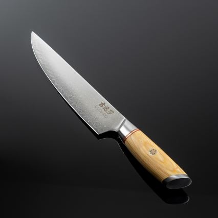 Gudaro - HIKARI 8, damaskusteräinen viipalointiveitsi, 67 teräskerrosta, terän pituus 20 cm