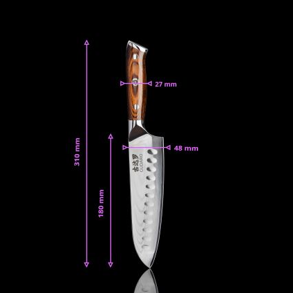 Gudaro - SETTI 1x damaskiteräinen kokkiveitsi FENG 8, 67 kerrosta terästä, pituus 20 cm + 1x damaskiteräinen Santoku-veitsi FENG 7,5, 67 kerrosta terästä, pituus 18 cm + 1x ILMAINEN damaskiteräinen keittiöveitsi FENG 3,5, 67 kerrosta terästä, pitu