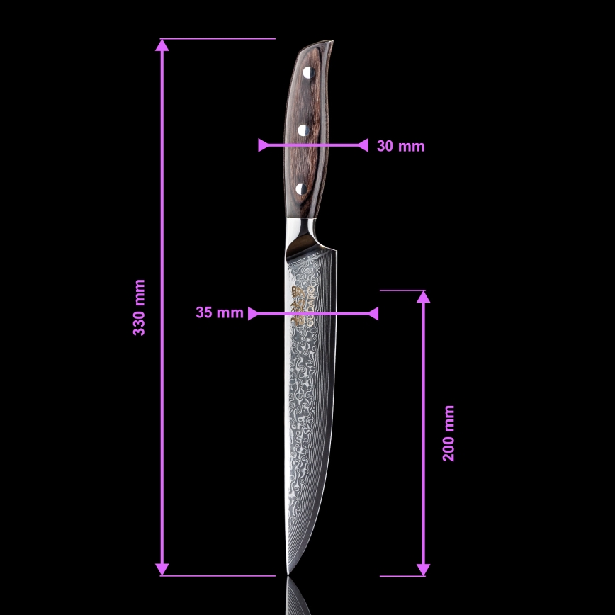 Gudaro - SETTI 5x damaskiteräksinen keittiöveitsi SHIRO + magneettiteline
