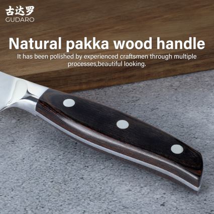 Gudaro - SHIRO 8\, damaskiteräksinen kokkiveitsi, 67 kerrosta terästä, pituus 20 cm