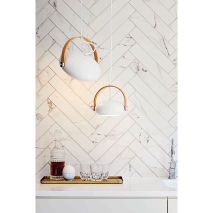 Halo Design 734337 - Riippuvalaisin kaapelilla DC 1xE27/40W/230V, halkaisija 26 cm, valkoinen/tammi