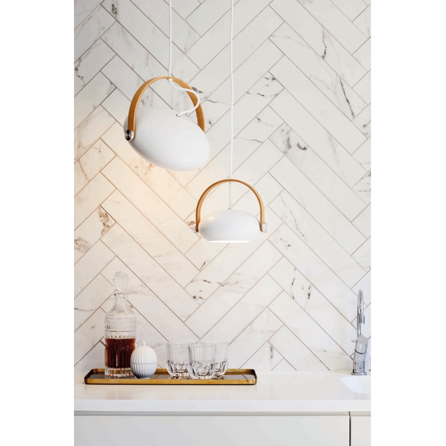 Halo Design 734337 - Riippuvalaisin kaapelilla DC 1xE27/40W/230V, halkaisija 26 cm, valkoinen/tammi