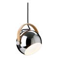 Halo Design 734443 - Riippuvalaisin vaijerilla DC 1xE27/40W/230V Ø 18 cm kiiltävä kromi/tammi
