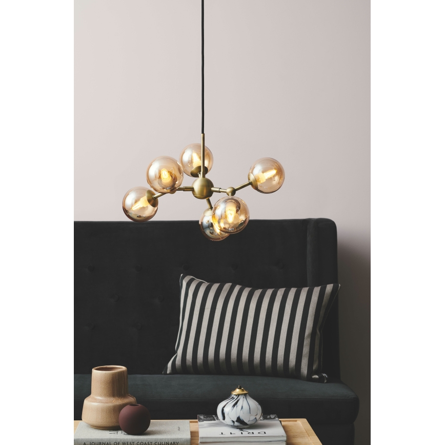 Halo Design 736560 - Ripustettava valaisin vaijerilla ATOM 6xG9/28W/230V Ø 45 cm messinki/savuinen beige