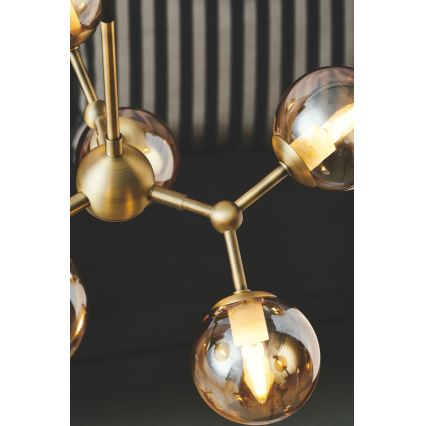 Halo Design 736560 - Ripustettava valaisin vaijerilla ATOM 6xG9/28W/230V Ø 45 cm messinki/savuinen beige