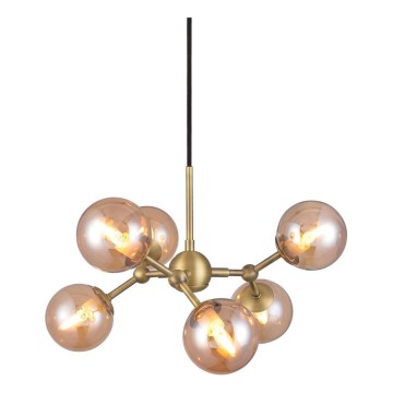 Halo Design 736560 - Ripustettava valaisin vaijerilla ATOM 6xG9/28W/230V Ø 45 cm messinki/savuinen beige