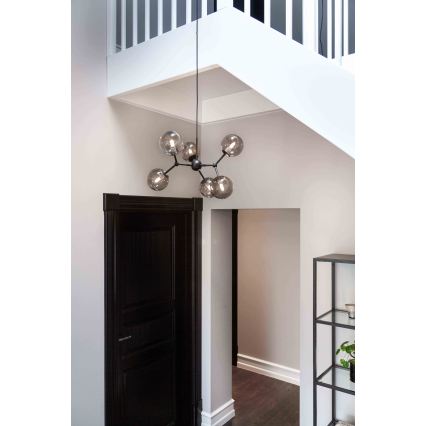 Halo Design 738823 - Riippuvalaisin vaijerilla ATOM 6xG9/28W/230V, halkaisija 57 cm, musta/savunmusta