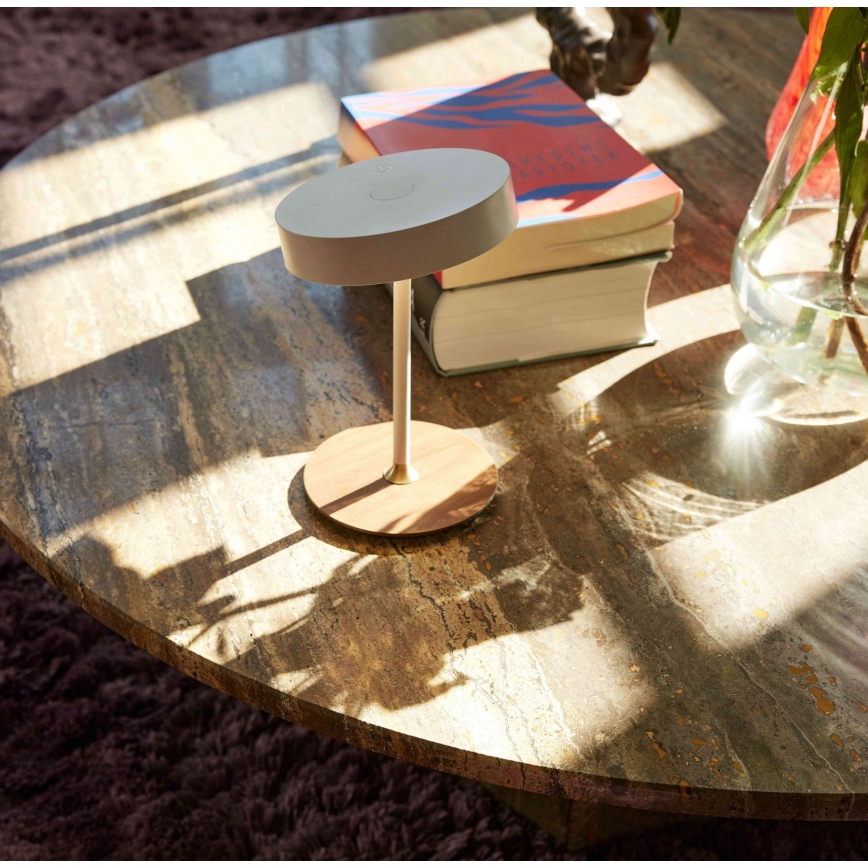 Halo Design 745760 - LED-himennettävä ladattava pöytävalaisin ON THE MOVE LED/2,5 W/4000 mAh valkoinen/puu