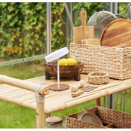 Halo Design 745760 - LED-himennettävä ladattava pöytävalaisin ON THE MOVE LED/2,5 W/4000 mAh valkoinen/puu