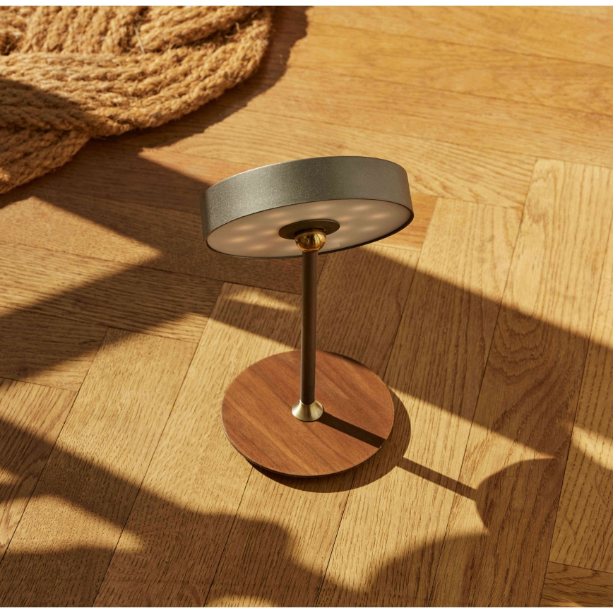 Halo Design 745791 - LED-himmennettävä ladattava pöytävalaisin ON THE MOVE LED/2,5W/4000 mAh harmaa/puu