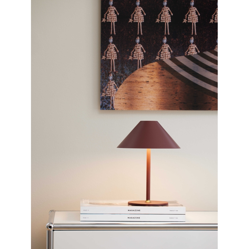 Halo Design 800834 - himmennettävä, ladattava ulkokäyttöön tarkoitettu pöytälamppu HYGGE LED/3W/4000 mAh IP54 viininpunainen