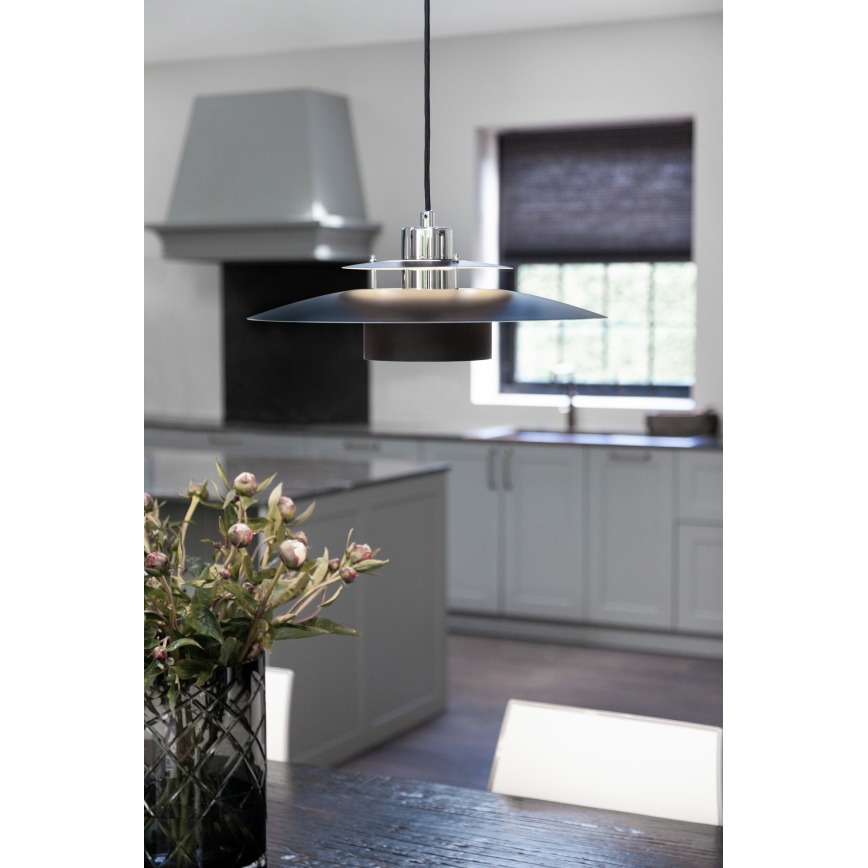 Halo Design 990259 - Vaijerilla ripustettava kattovalaisin SORUP 1xE27/40W/230V halkaisija 40 cm musta/kiiltävä kromi