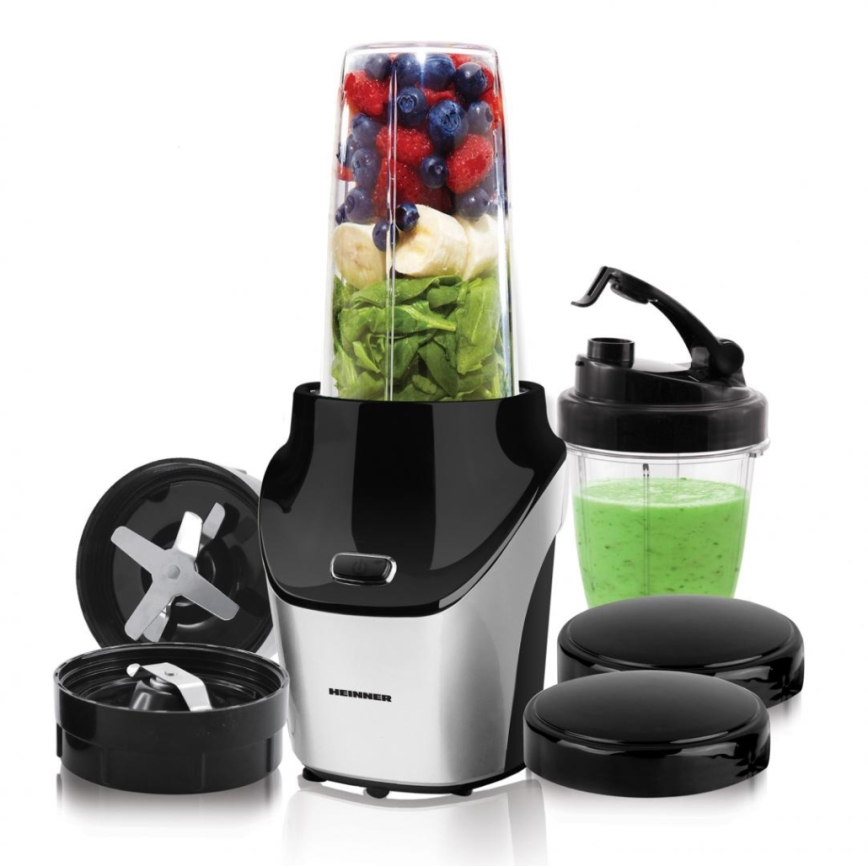 Heinner HSB-T1000SS - Smoothie-nutri-blenderi 1000 W/230 V mattakromi/musta