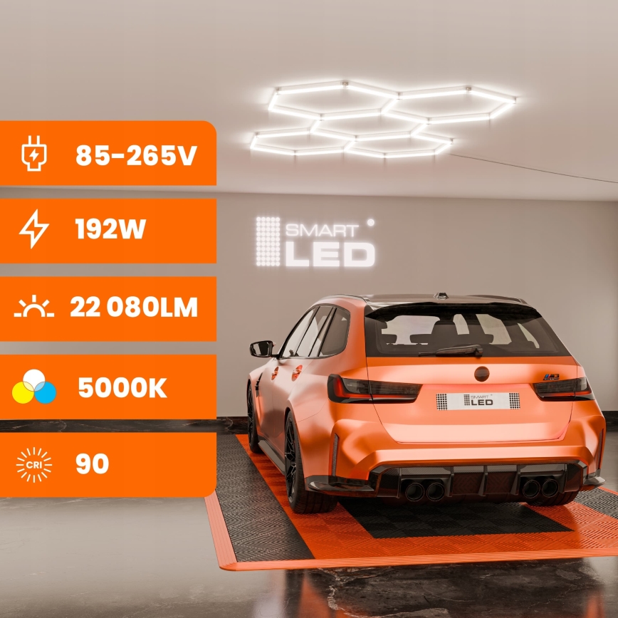 Himmennettävä LED-kattovalaisin HEXAGON LED/192W/85-265V 5000K 160x221 cm CRI 90 IP54 valkoinen