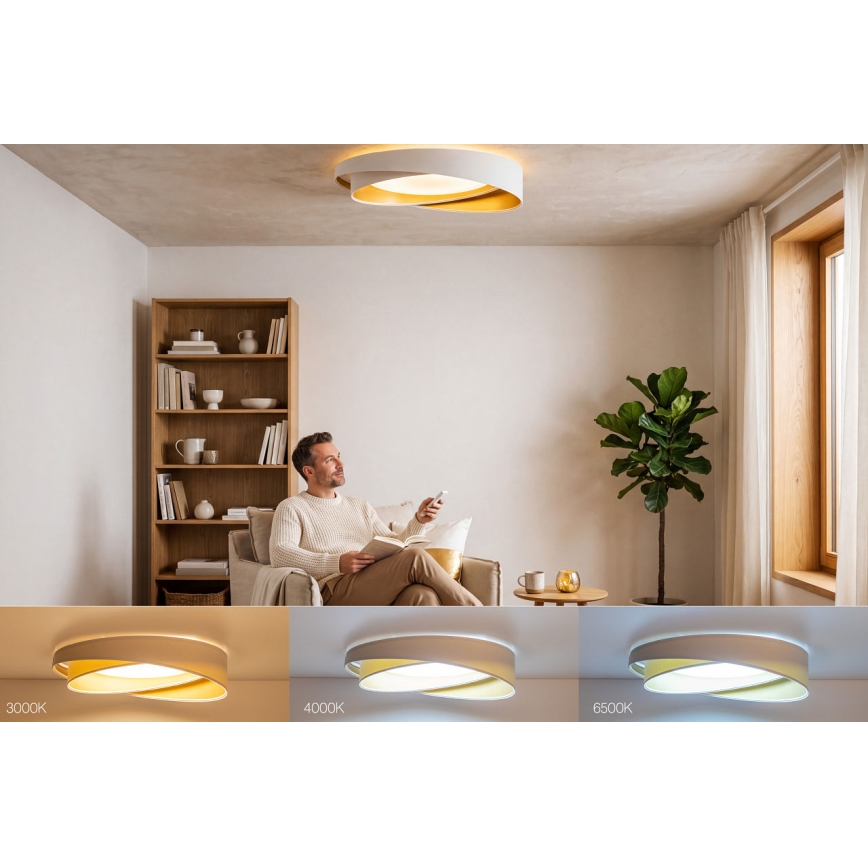 Himmennettävä LED-kattovalaisin SMART GALAXY MODERN LED/24W/230V 3000–6500K halkaisija 55 cm valkoinen/kultainen + kaukosäädin