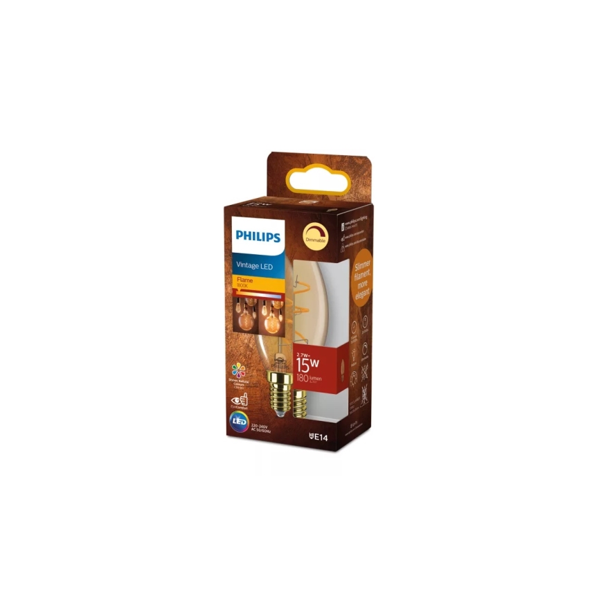 Himennettävä LED-polttimo VINTAGE Philips B35 E14/2,7W/230V 1800K CRI 90