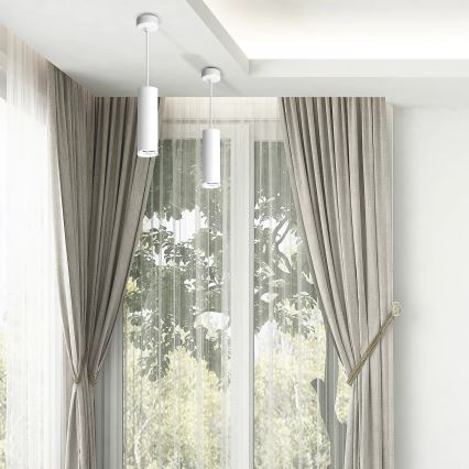 LED RGBW himmennettävä kylpyhuoneen riippuvalaisin vaijerilla TURYN 1xGU10/4,8W/230V 3000K IP44 valkoinen + kaukosäädin