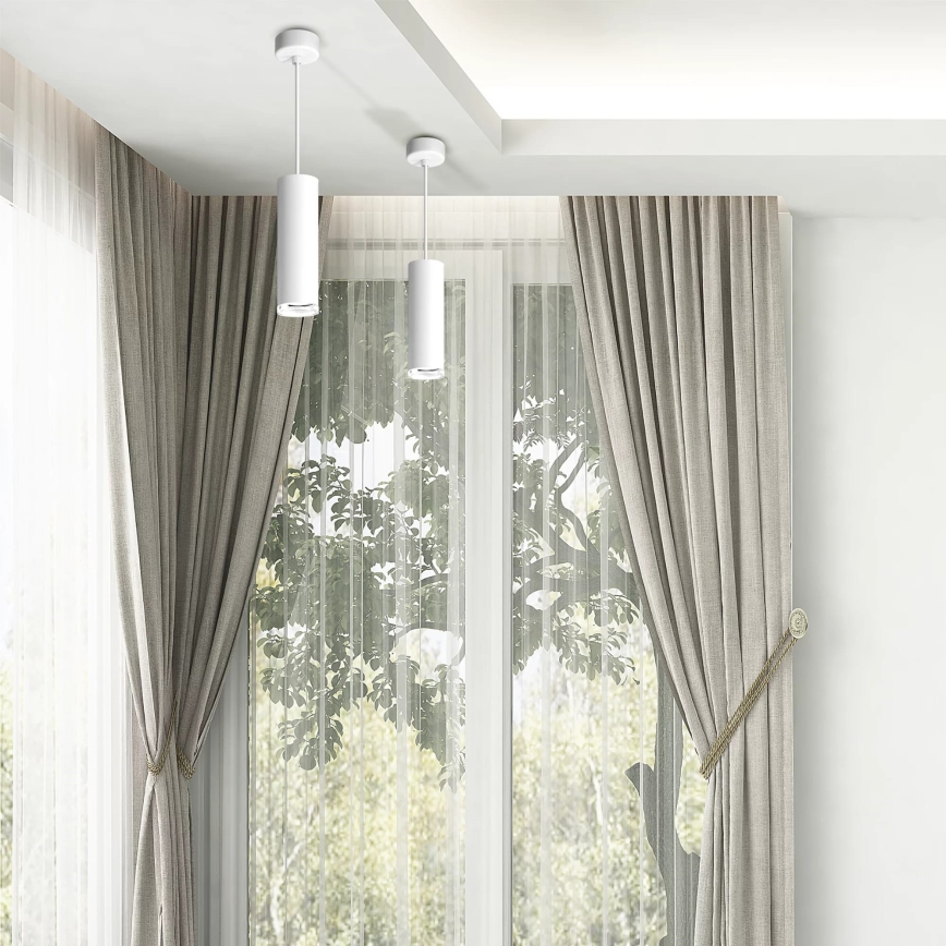 LED RGBW himmennettävä kylpyhuoneen riippuvalaisin vaijerilla TURYN 1xGU10/4,8W/230V 3000K IP44 valkoinen + kaukosäädin