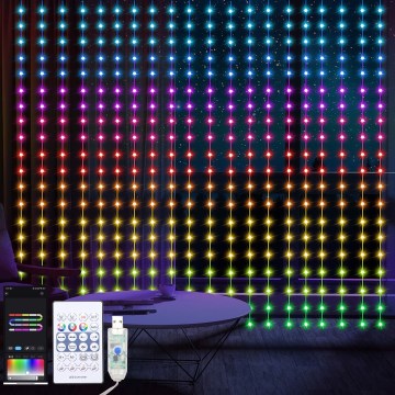 Himennettävä RGB-LED-valoverho WIZARD 400xLED/USB 2x2m + kaukosäädin