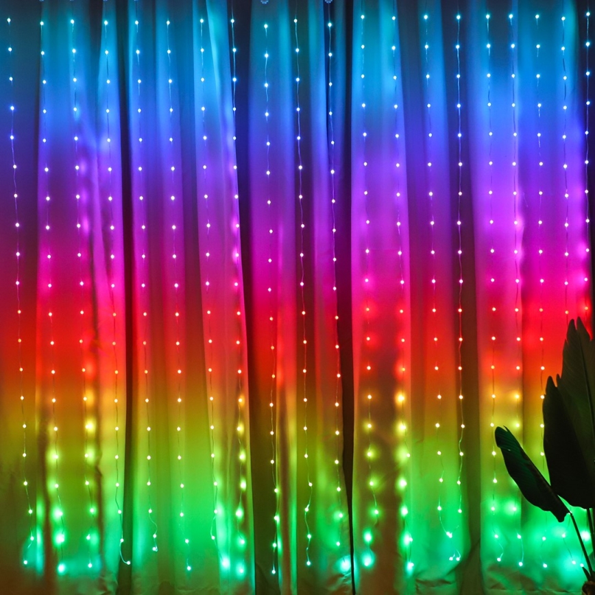 Himennettävä RGB-LED-valoverho WIZARD 400xLED/USB 2x2m + kaukosäädin