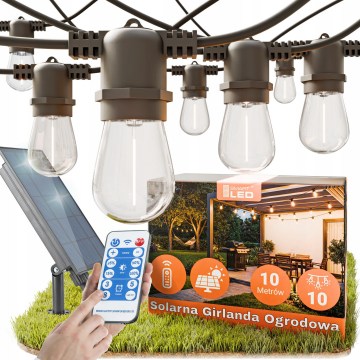 Himmennettävä aurinkokennolla toimiva LED-koristevaloketju 10xE27/0,3W/3/5V USB 2400 mAh 10,62 m IP65 musta + kaukosäädin
