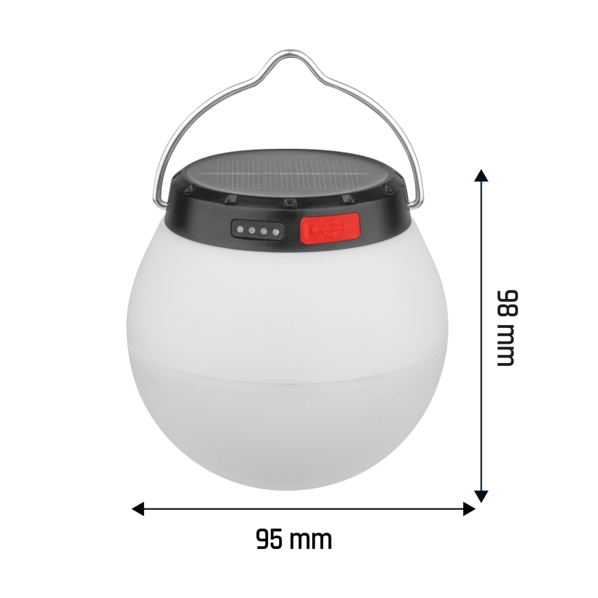 Himmennettävä kannettava aurinkokennolla ladattava LED-lamppu LUMINA ORB LED/5V 800 mAh