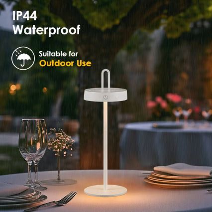 LED-himmennettävä ulkokäyttöön tarkoitettu ladattava kosketusohjattu pöytälamppu SHINE LED/1,5W/3,7V 3000 mAh IP44 valkoinen