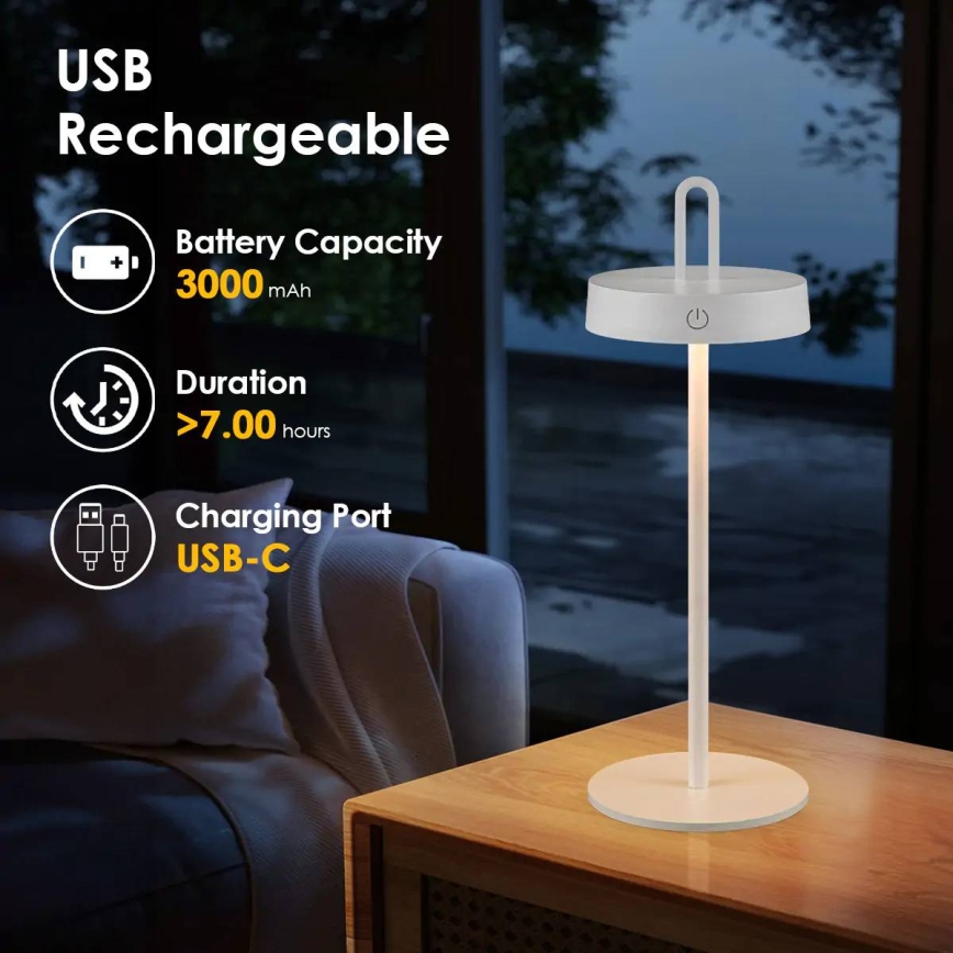 LED-himmennettävä ulkokäyttöön tarkoitettu ladattava kosketusohjattu pöytälamppu SHINE LED/1,5W/3,7V 3000 mAh IP44 valkoinen