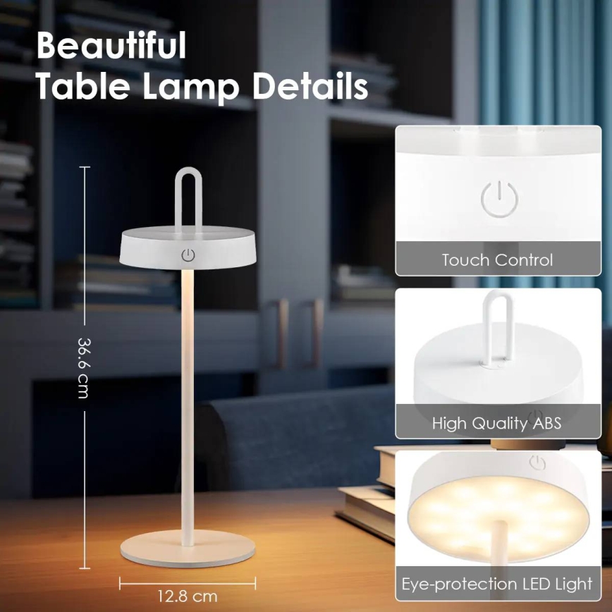LED-himmennettävä ulkokäyttöön tarkoitettu ladattava kosketusohjattu pöytälamppu SHINE LED/1,5W/3,7V 3000 mAh IP44 valkoinen