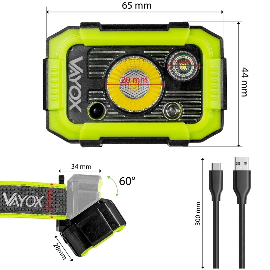 LED-himmennettävä ladattava otsalamppu anturilla LED/10W/5V IP66 750 lm 1500 mAh
