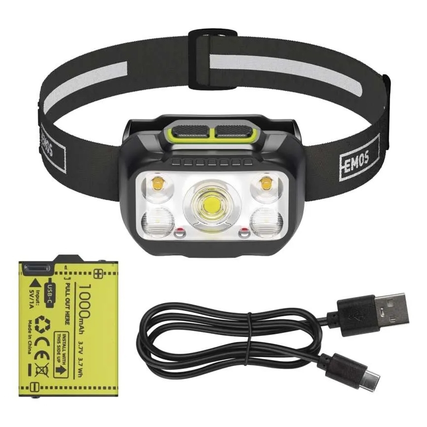 Himmennettävä ladattava otsalamppu LED/3xAAA/1000 mAh 3,7V