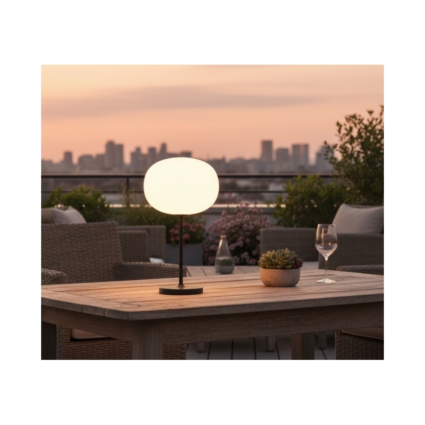 LED-himennettävä ladattava ulkokäyttöinen pöytävalaisin VENEZIA LED/2W/5V 2700K IP54 4000 mAh musta