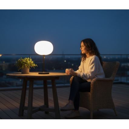 LED-himennettävä ladattava ulkokäyttöinen pöytävalaisin VENEZIA LED/2W/5V 2700K IP54 4000 mAh musta