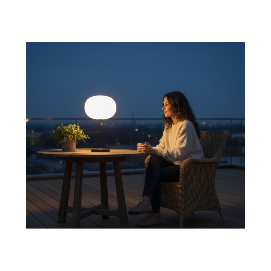 LED-himennettävä ladattava ulkokäyttöinen pöytävalaisin VENEZIA LED/2W/5V 2700K IP54 4000 mAh musta