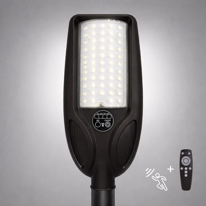 Himmennettävä LED-aurinkokatuvalaisin VENICE, anturilla, LED/50W/3,2V 4000 mAh IP65, musta + kaukosäädin