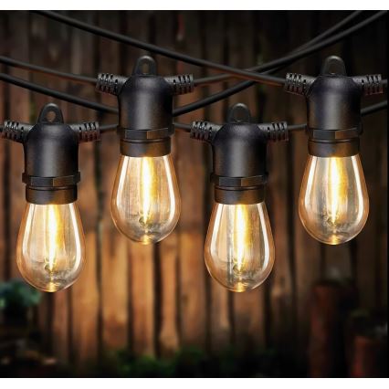 LED himmennettävä aurinkokäyttöinen koristevalosarja 20xE27/0,3W/3/5V USB 2400 mAh 20,62 m IP65 musta + kaukosäädin