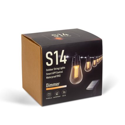 Himmennettävä LED aurinkoketju 25xLED/1,5W/3,7/5V 2700-10000K 2200 mAh 15 m IP65 musta + kaukosäädin
