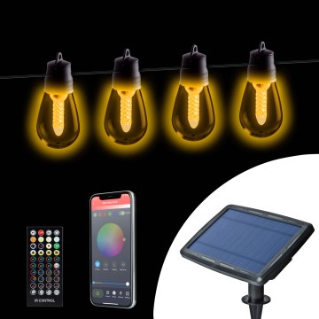 Himmennettävä LED aurinkoketju 25xLED/1,5W/3,7/5V 2700-10000K 2200 mAh 15 m IP65 musta + kaukosäädin