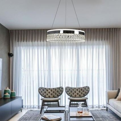 LED Himmennettävä kristallikruunu narussa LED/90W/230V 3000-6500K kiiltävä kromi + kauko-ohjaus