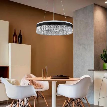 LED Himmennettävä kristalli kattokruunu johdossa LED/90W/230V 3000-6500K musta + kauko-ohjaus