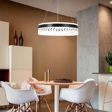 LED Himmennettävä kristalli kattokruunu johdossa LED/90W/230V 3000-6500K musta + kauko-ohjaus