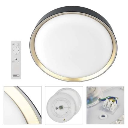 LED-himennettävä kattovalaisin ILVI LED/30W/230V 2700-6500K Ø 40 cm musta/messinki + kaukosäädin