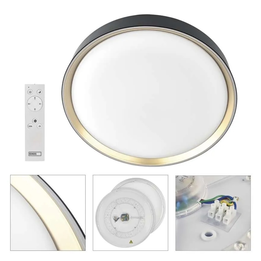 LED-himennettävä kattovalaisin ILVI LED/30W/230V 2700-6500K Ø 40 cm musta/messinki + kaukosäädin