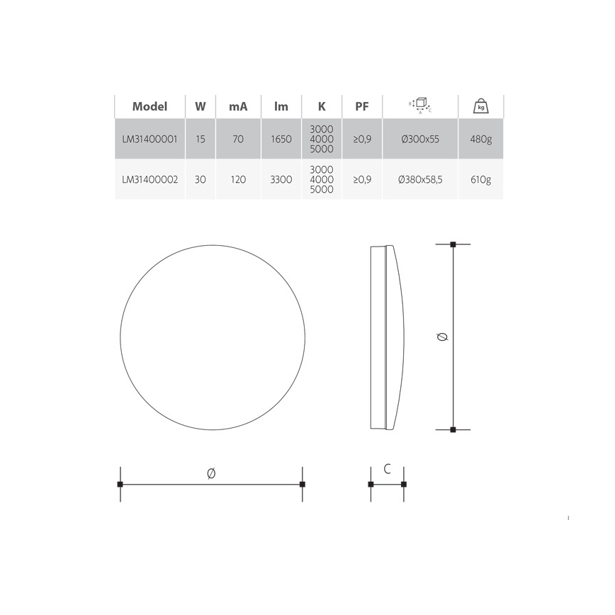 Himmennettävä LED-kattovalaisin kylpyhuoneeseen LED/15W/230V 3000/4000/5000K halkaisija 30 cm IP54