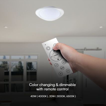Himmennettävä LED-kattovalaisin LED/40W/230V 3000-6500K 45 cm valkoinen + kauko-ohjaus