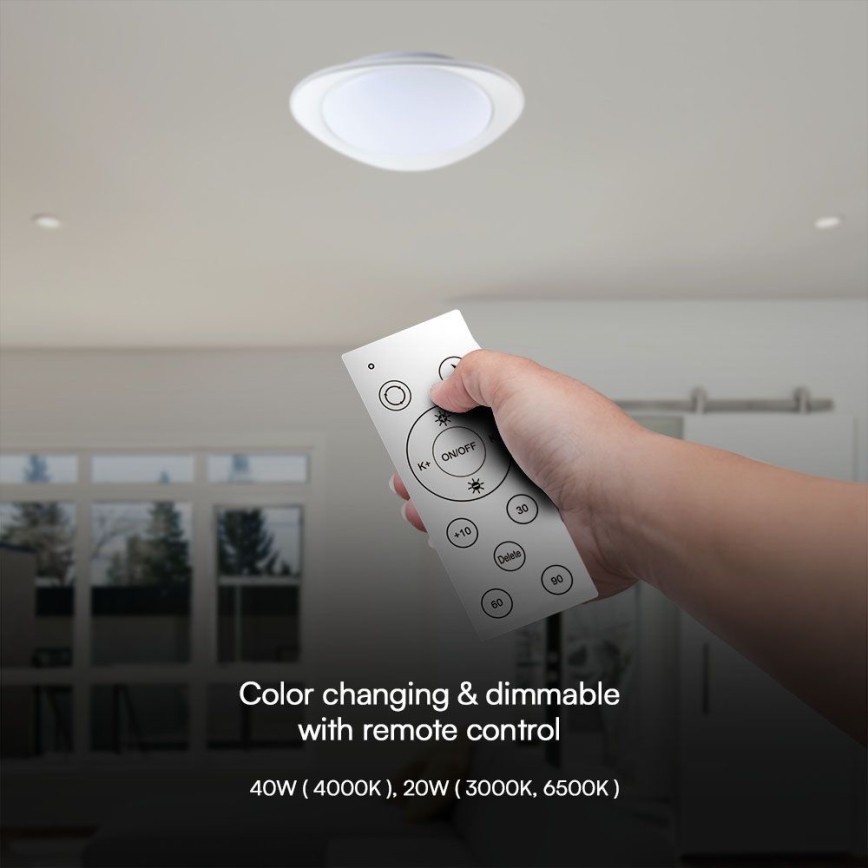 Himmennettävä LED-kattovalaisin LED/40W/230V 3000-6500K 45 cm valkoinen + kauko-ohjaus