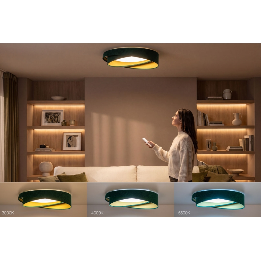 Himmennettävä LED-kattovalaisin SMART GALAXY MODERN LED/24 W/230 V 3000–6500 K halkaisija 55 cm vihreä/kultainen + kaukosäädin