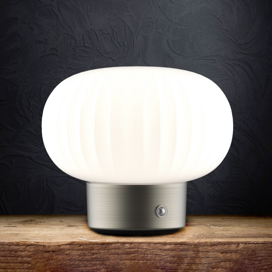 Himmennettävä LED-kosketuspöytävalaisin LATTE LED/1,8W/5V USB 2000 mAh mattakromi/valkoinen